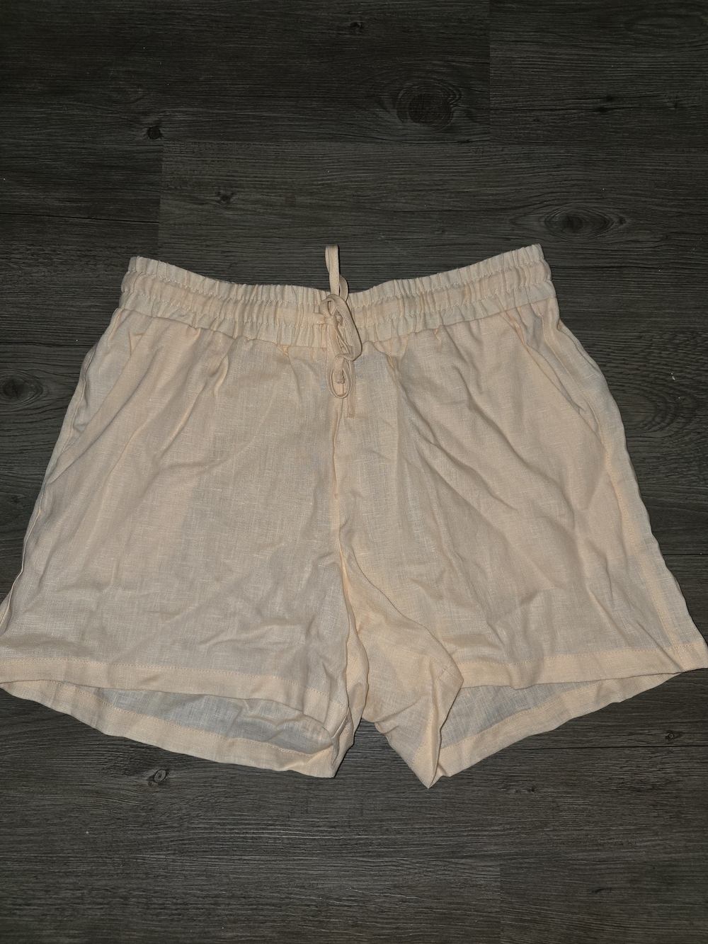Saks Fifth Avenue Cream Drawstring High-Waist Linen-Blend Shorts